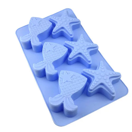 Handmade Soap & Ice Cube Mold 6 Cavity Silicone for Starfish Mermaid Design for Chocolate & Cake Cake Tools Product Category