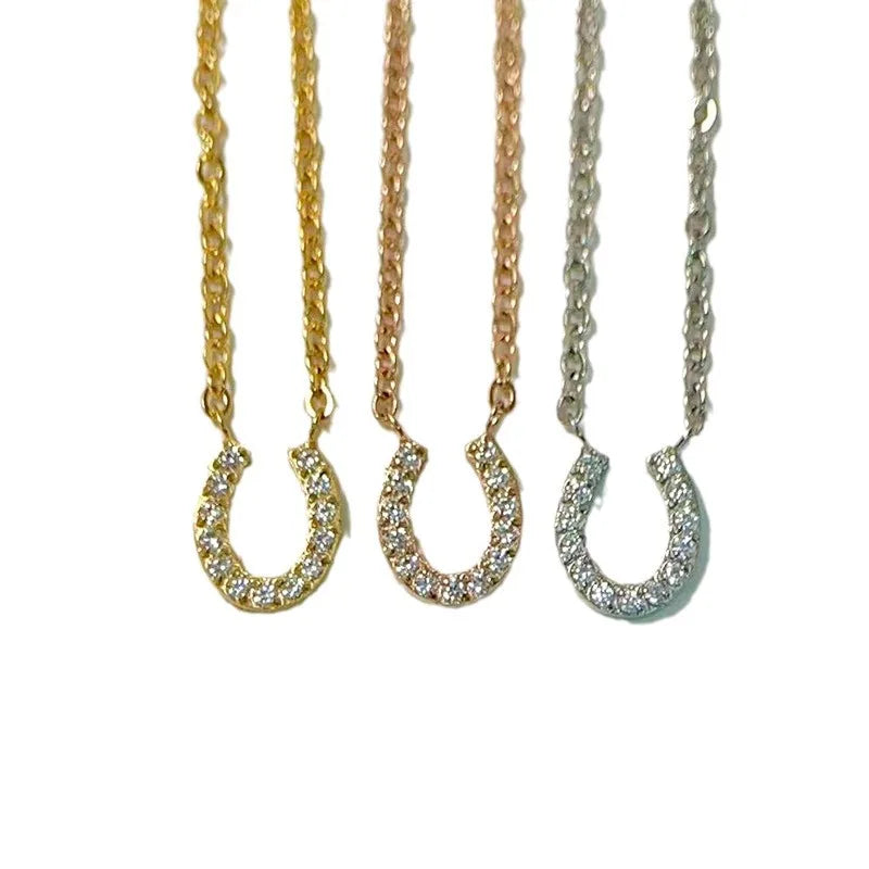 Trend U Shape Tarnish Free PVD Electroplated 18K Gold Zircon Horseshoe Titanium Steel Clavicle Necklace Jewelry Chain for Women