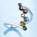 Huitan Fashion Jewelry Silver Plated Rings Wedding Rings Eternity Rainbow Colorful Cubic Diamond Rainbow Ring Girls Women
