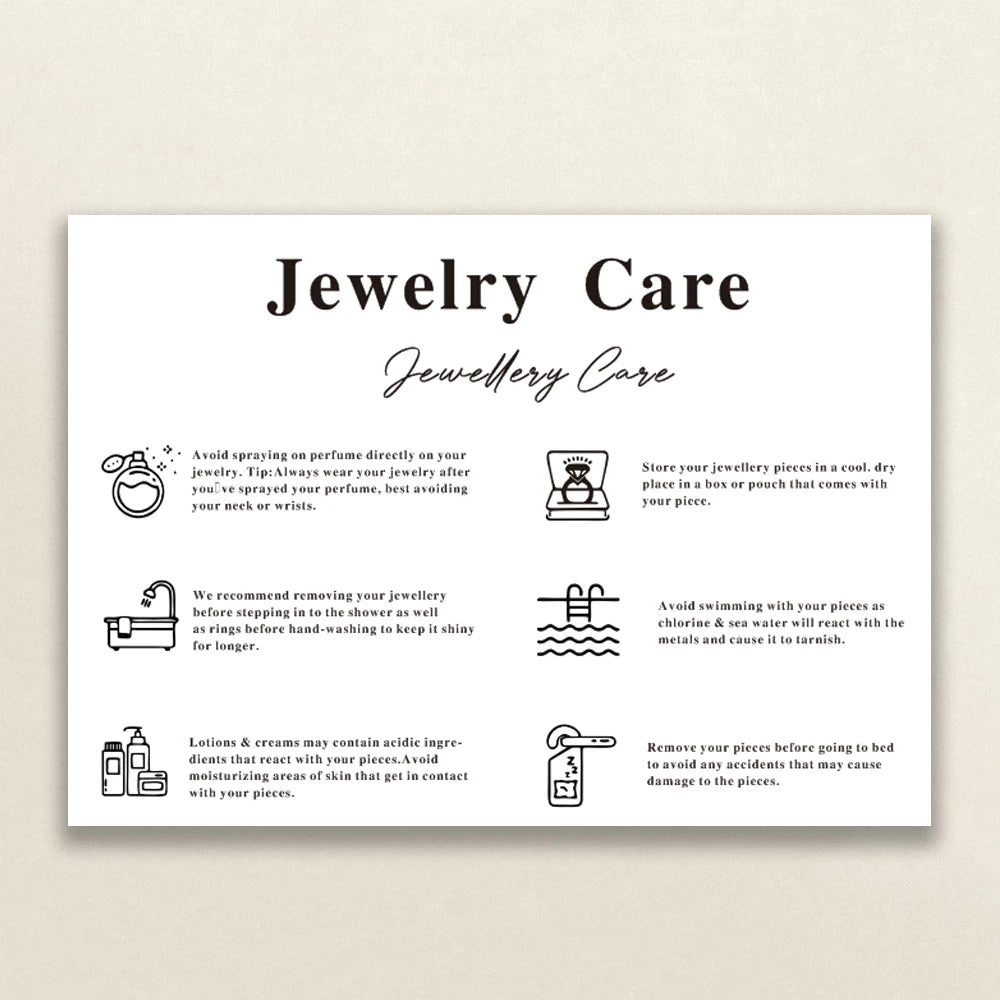 Luxury Custom Thank You Insert Paper Printable Small Business Card Jewelry Care Instructions Cards Printing