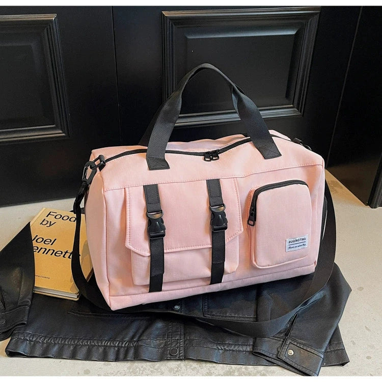 Women's Pink Nylon Waterproof Gym Bag Custom Logo Print for Weekend Sports Travel & Fitness