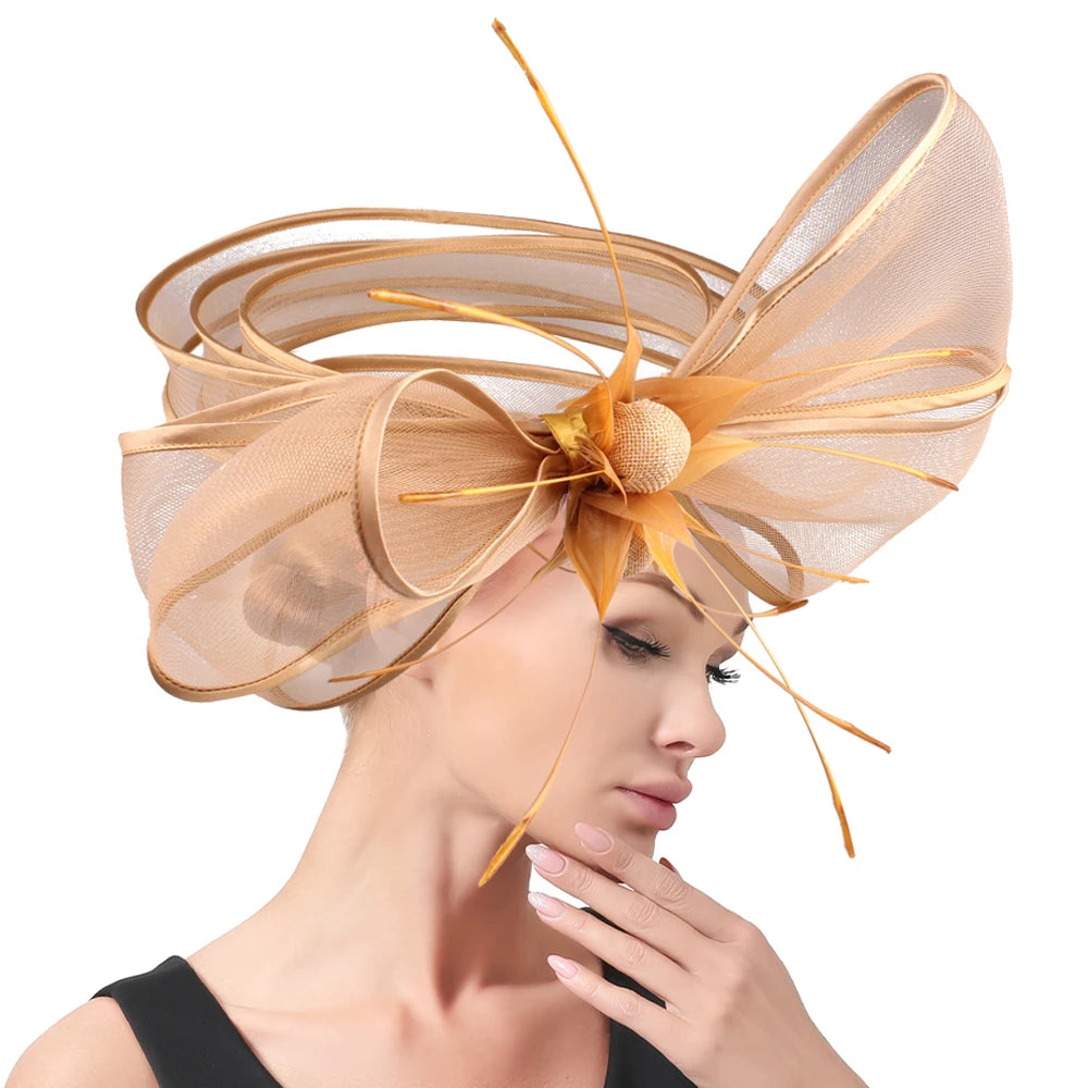 New Fashion Fascinator Ladies Wedding Flower Headpiece Big  Sinamay Church Hat Elegant Feather Fascinators Base Hat for Women