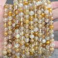 Natural Yellow Hematoid Quartz 6mm 8mm 10mm Round Loose Natural Stone Loose Crystal Beads Strand Yellow Crystal