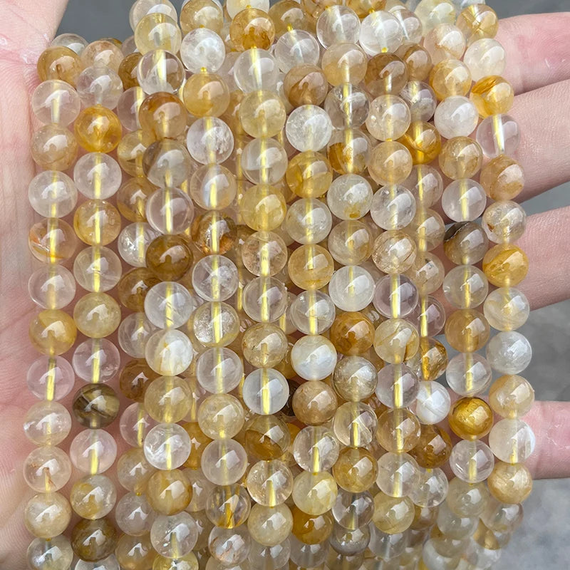 Natural Yellow Hematoid Quartz 6mm 8mm 10mm Round Loose Natural Stone Loose Crystal Beads Strand Yellow Crystal