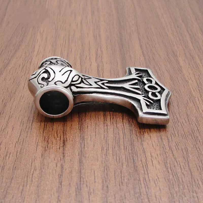 Nordic Style 316L Stainless Steel Animal Viking Thor Hammer Mjolnir Pendant Necklace for Men Hammered Clasp