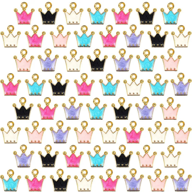 60 Pieces Enamel Crown Charms Mixed Color Zinc Alloy Enamel Mini Crown Charms Enamel Pendants Necklace Bracelet Charms Pendants