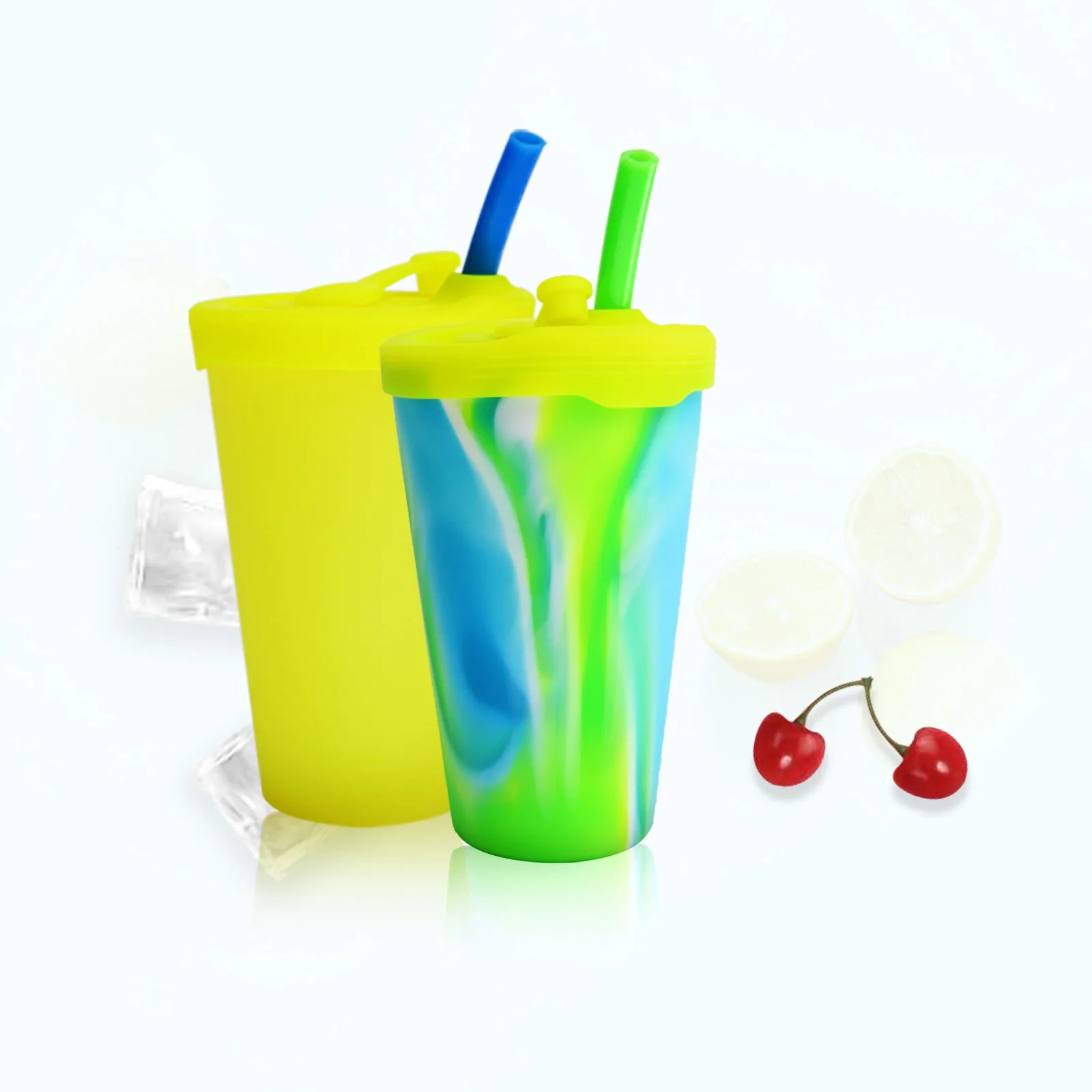Unbreakable Cups Silicone Pint Glasses 22-Ounce Silicone Tumbler Cups with Lids and Straws for Hot & Cold Drinks