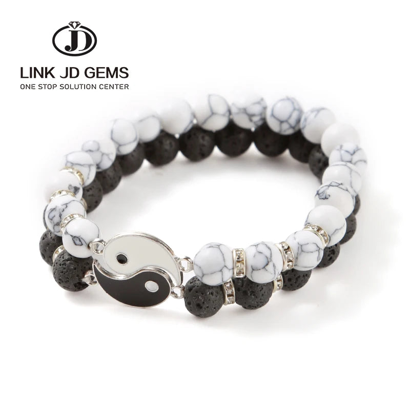 Tai Chi Yin Yang Couple Bracelet 5A Lava Stone Black  White Braided Bracelets Bangles for Friends Jewelry Gift