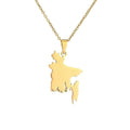 New Titanium Steel Smooth Heart-Shaped Hollow Golden Bangladesh Map Shape Pendant Necklace Female Clavicle Chain