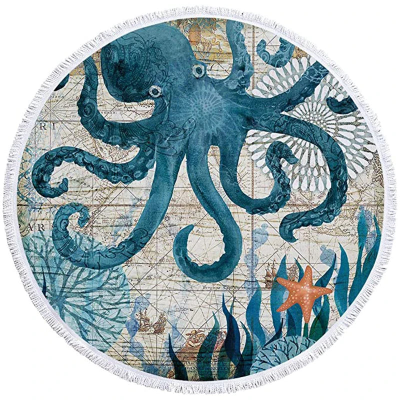 Modern Luxury Beach Towel Octopus Microfiber Blue Ocean Sea Large Lightweight Quick-Dry Eco-Friendly All-Season Beach Blanket