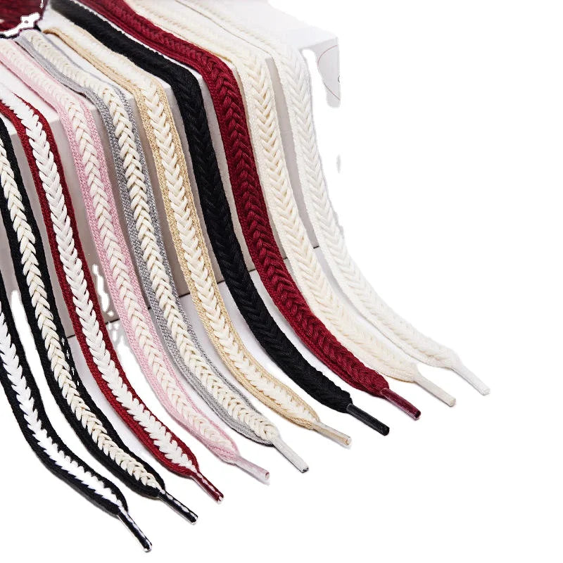 New Twist Braided Flat 15mm Width Shoelaces Beige Wheat Weave Polyester Cotton Sneakers Fat Shoe Laces Wide Flat Shoelaces