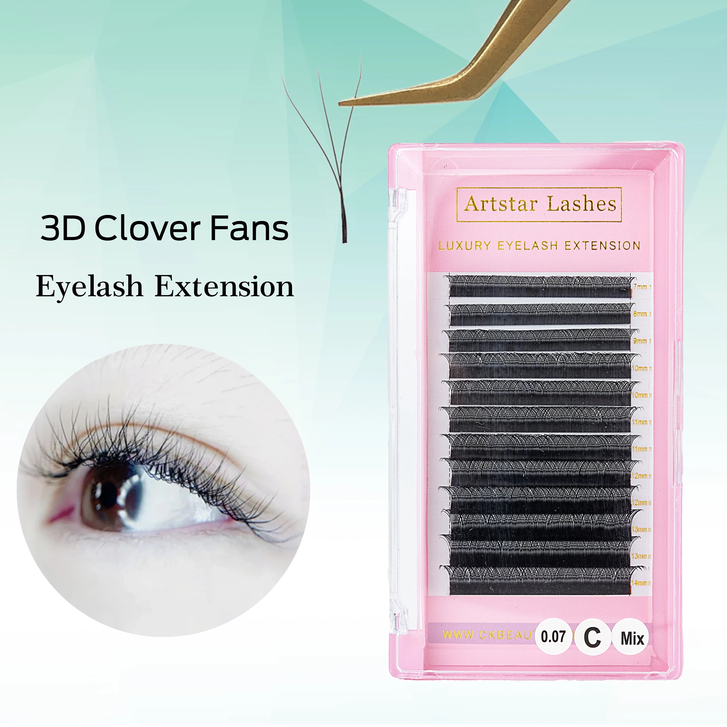 W V Y Shaped Thick Volume Individual False Eyelash Extensions Private Label Clover Lashes Box Packaging with Model Number YY