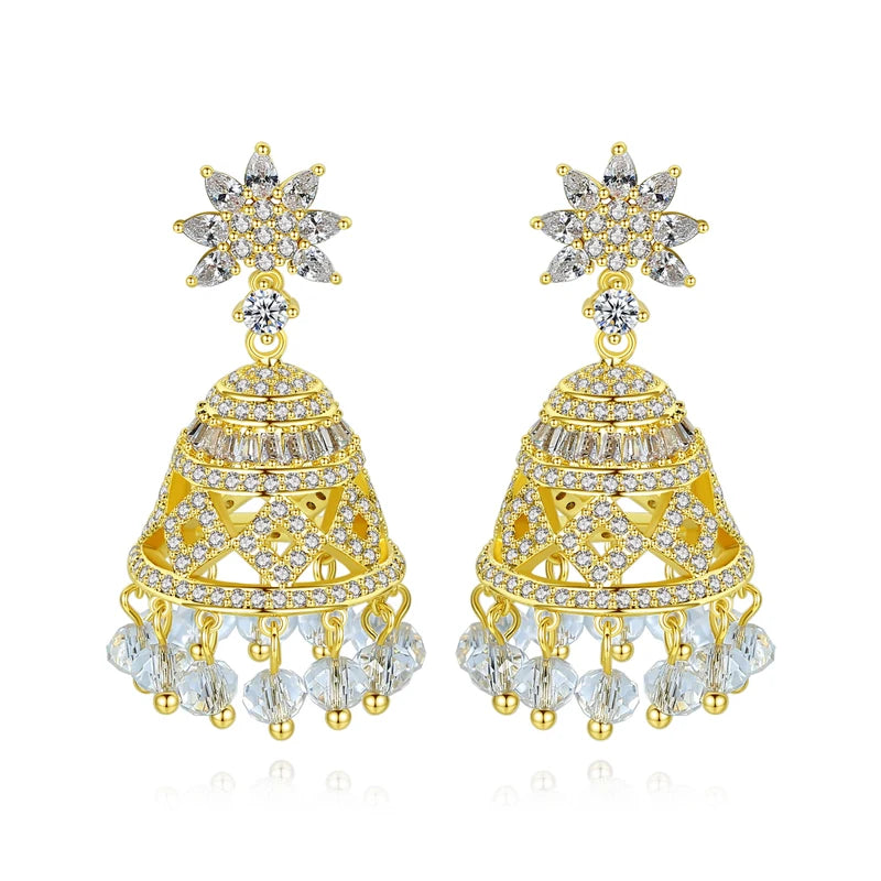 LUOTEEMI Exotic Style Clear Cubic Zircon Hoop Earring of Gold Plating for Woman India Travel Jewelry Design