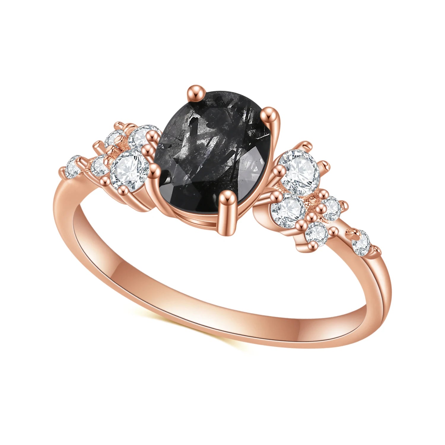 OL0897 Abiding Jewellery 925 Sterling Silver Rose Gold Luxury Rings Fine Jewelry Oval Black Rutilated Quartz Rings