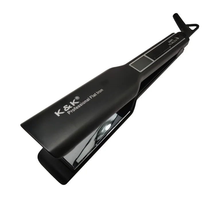 Professional Ceramic Tourmaline Titanium Flat Iron Widen Panel LCD Custom Logo Electric Household Straightener Private Use