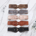 Meetee CB822 85cm Garment Belts Accessories Women Dress Elastic Cummerbunds Suede Rivet Wide Leather Corset Belts