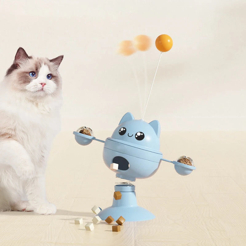 3 in 1 Multifunctional Interactive Cat Toys Strong Suction Chassis Feeder Pet Cat Toys with Worms Galls & Teaser Sticks