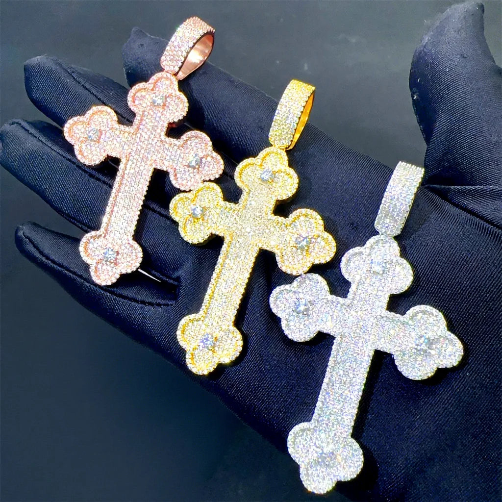 GRA New Arrivals Pass Diamond Tester Hip Hop Pendant 925 Sterling Silver VVS1 Moissanite Diamond Cross Pendant Necklace