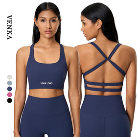 Custom LOGO Active Women Clothing Cross Sexy Breathable Beauty Back Ribbing Gym Fitness Bra Tops Ladies Workout Yoga Sports Bra
