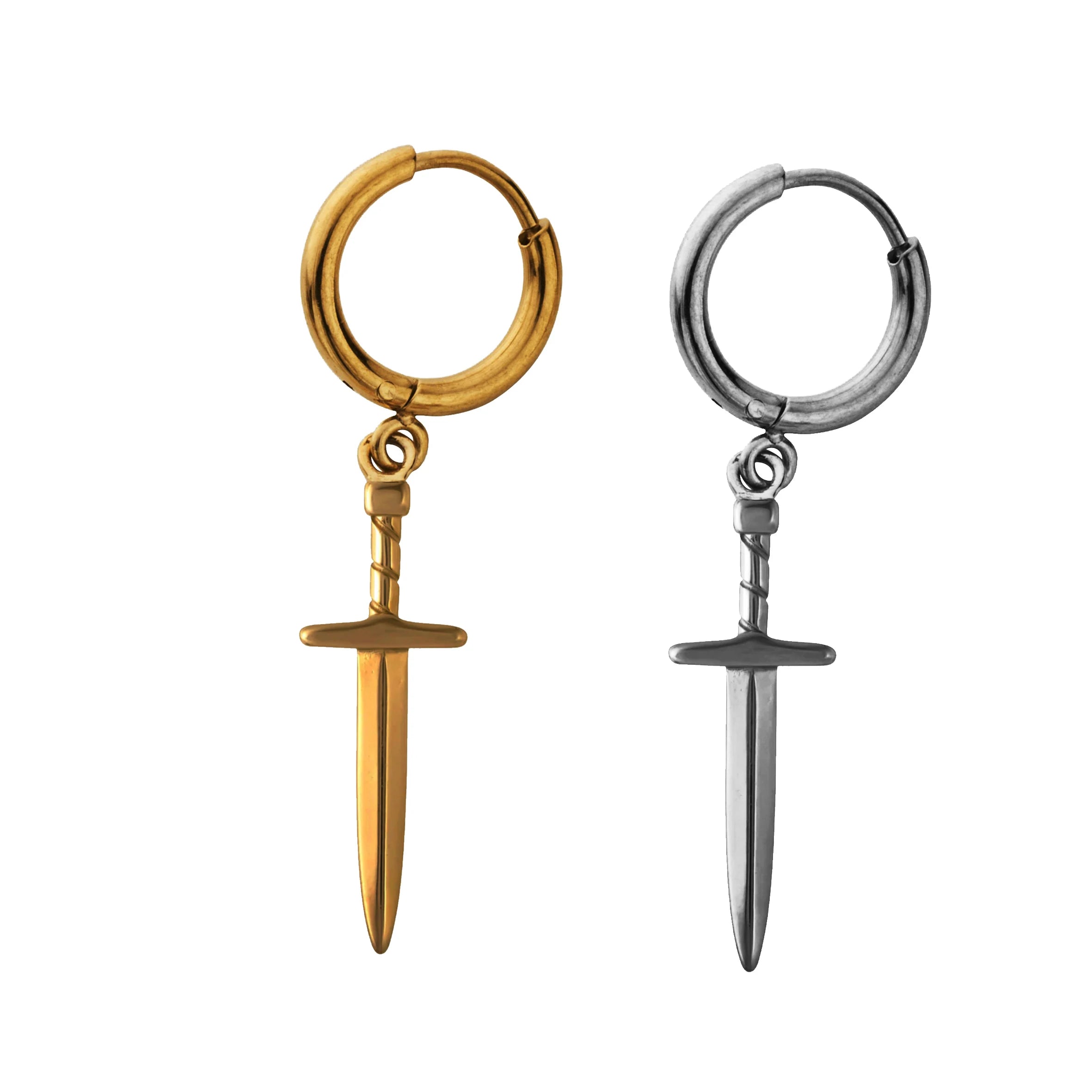 Hypoallergenic Jewelry 316l Stainless Steel 18k Pvd Gold Plated Hoop Earring for Women Men Crucifix Huggie Sword Hoop Earrings