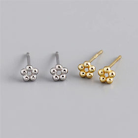 SP New Fashion Minimalist Flower Stud Earrings Jewelry 18K Gold Plated Sterling Silver Studs