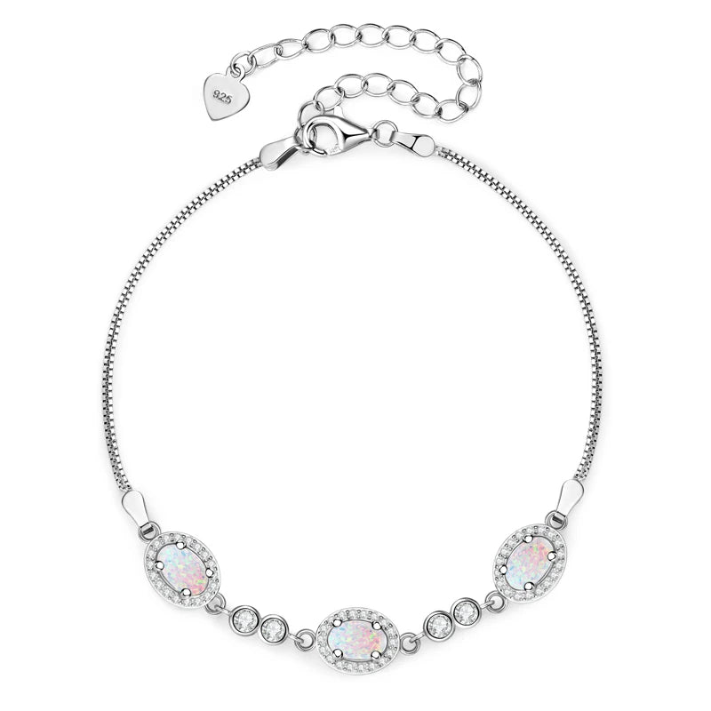 Dainty New Created Opal 14K Gold Plated Jewelry 925 Silver Opal Gemstone Halo Bracelet for Women for Gift or Party