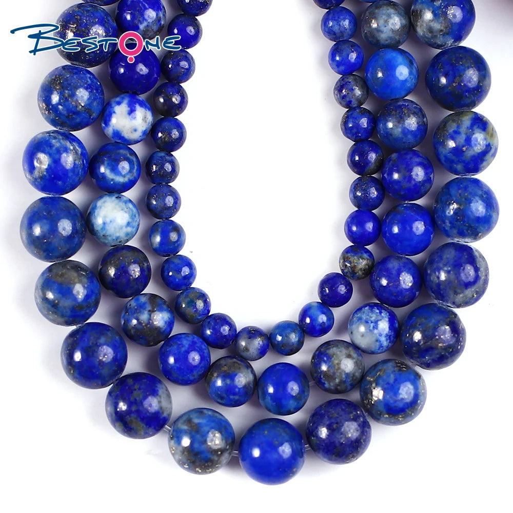 Bestone Natural Stone Real Lapis Lazuli 4mm 6mm 8mm Round Loose Beads for Jewelry Making