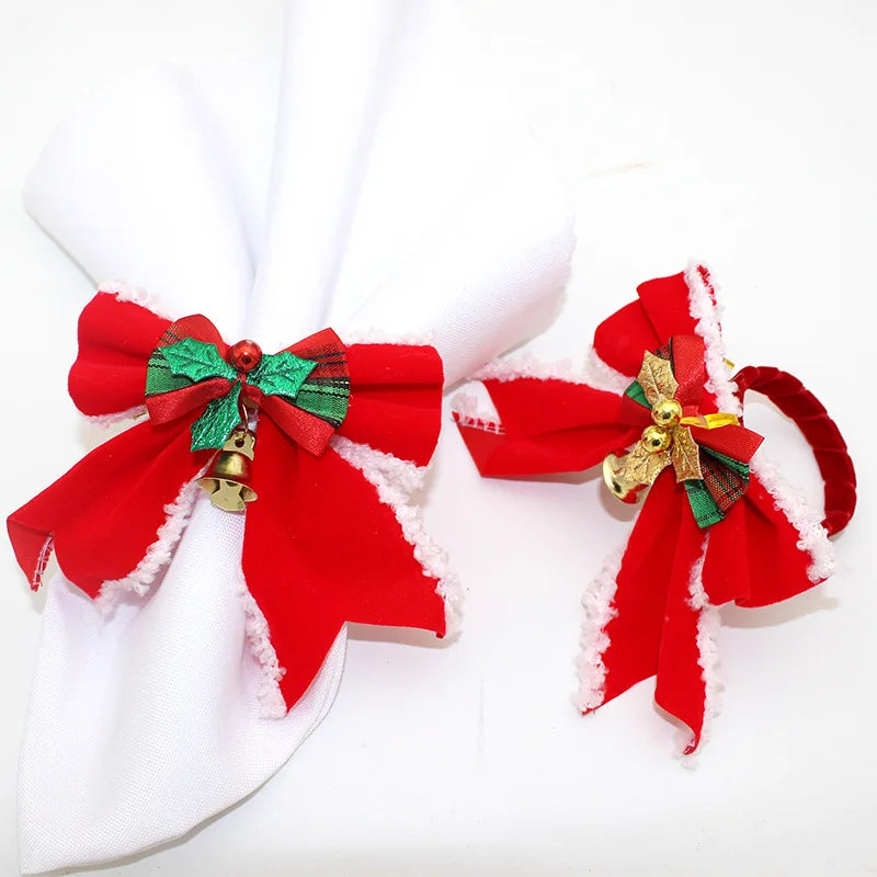 Cute Red Bow Napkin Rings & Holder Plastic Christmas Table Accessories for Weddings & Parties Stocked Christmas Decorations