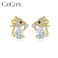 CZCITY Cute Animal Ear Ring CZ Jewelry 925 Sterling Silver Women Tiny CZ Pave Diamond Mouse Stud Earrings MegaBDM