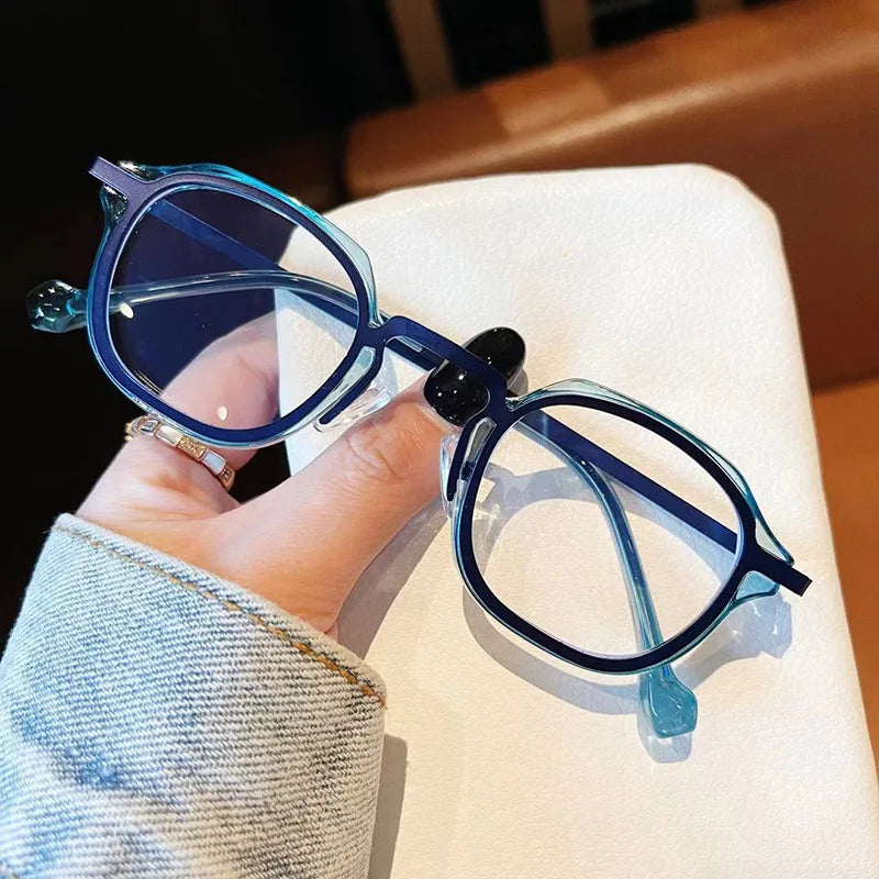 New Irregular Anti Blue Ray Glasses Korean Personal Metal PC Hybrid Myopia Glasses Retro Optical Glasses