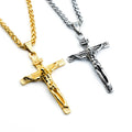 NSM0034 Hot Sale Jesus Stainless Steel Cross Pendant Necklace Gold Plated Catholic Religious Cross Necklace