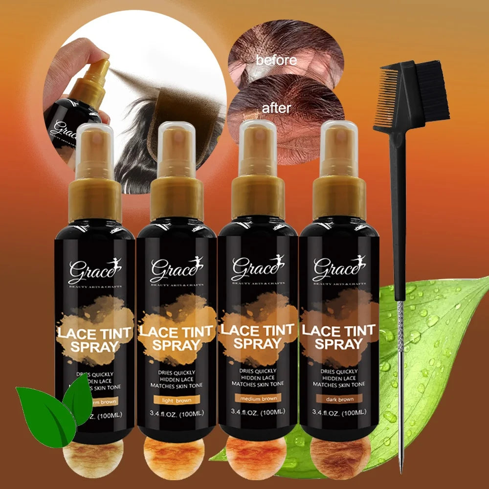 New 100ml Water Resistant Light Warm Brown Dark Tone Baby Hair Styling Lace Tint Spray