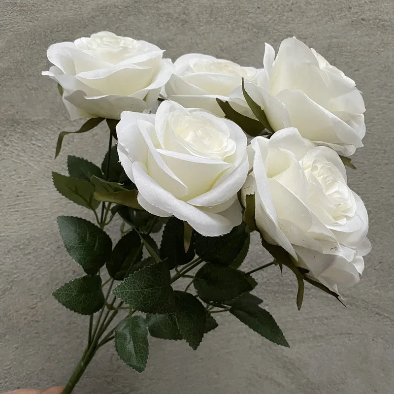 Wholesale New Design Artificial Flowers Wedding Hotel Hall Decoration 7 Head Rose Bouquet