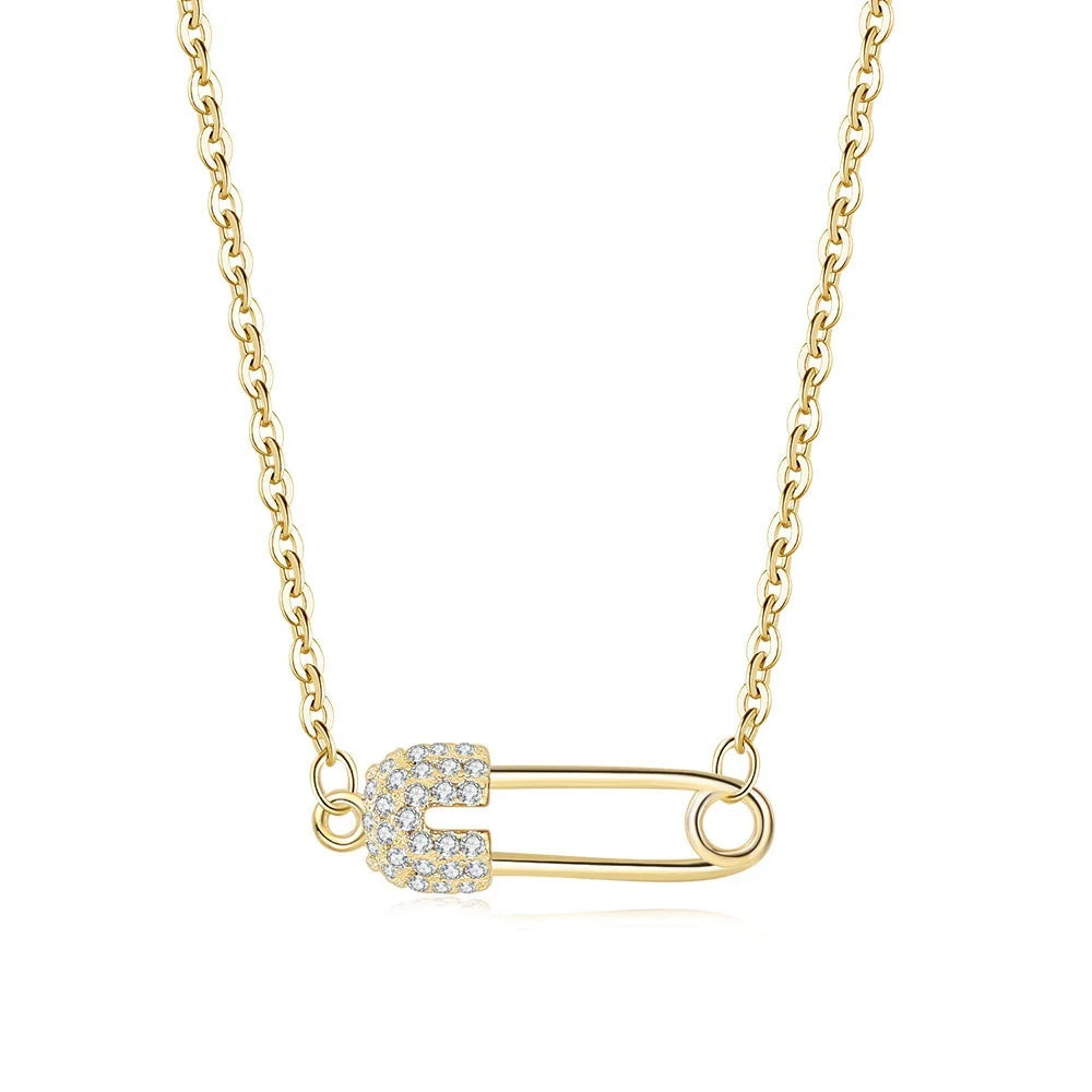 Mujer Joyas Fashion Newest Korea Style Jewelry Delicate Micro CZ Pave Safety Pin Necklace for Women KBN260