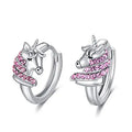 Hot Sales Pink Cubic Zircon Hypoallergenic Unicorn Huggies 925 Sterling Silver Fashion Earrings Jewelry for Kids Girl