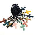 Mini Cross Pendant Natural Gemstone Stone Crystals Healing Stones Clear Rose Quartz Pendant Necklace Jewelry Charms