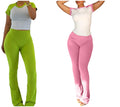 Women's 2025 Contrasting Raglan Sleeve Spring Summer  Casual Sports Yoga Trousers Set of Two