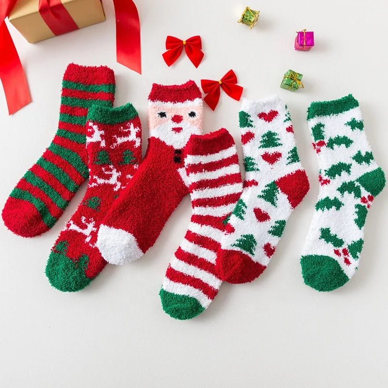 Wholesale Funny Cozy Fluffy Xmas Crew Socks Women Soft Fuzzy Christmas New Year Socks