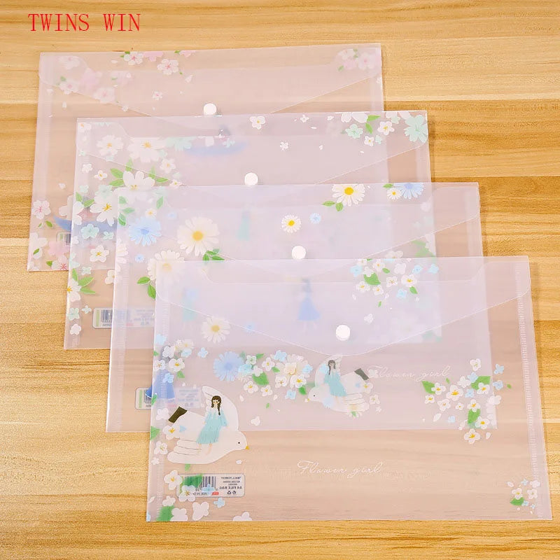 Students Use test Paper Storage Bag A4 Transparent Cartoon Cute Button Waterproof Information Document Bag684
