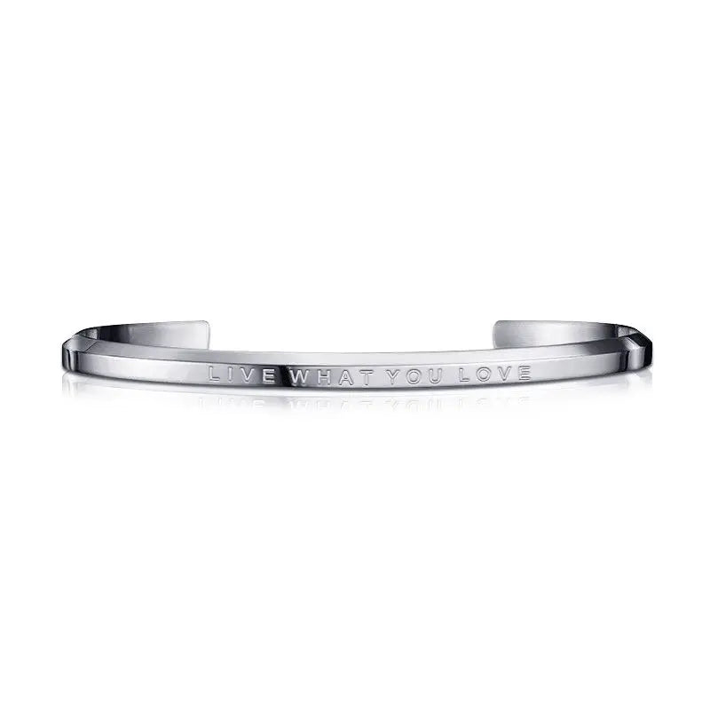 Premium 4mm Stainless Steel Gold Cuff Bracelet Inspirational Quote LIVE YOU LOVE Wristband Band for Fashion Cuff Bracelets