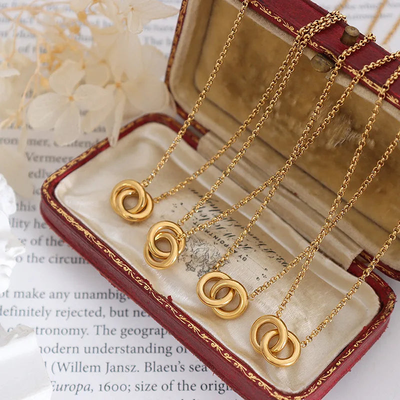 Unique Design New Fashion Trendy Gold Plated Stainless Steel Hoop Pendant Choker Necklace for Women Girl Gift P665