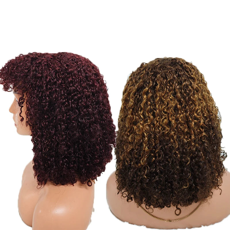 Promotion 62$ Fuller Pixie Curly Bang Wigs 4T30T4 Color 100% Human Hair 14 Inches Wigs Wholesales 210 Gram Wigs with Bang