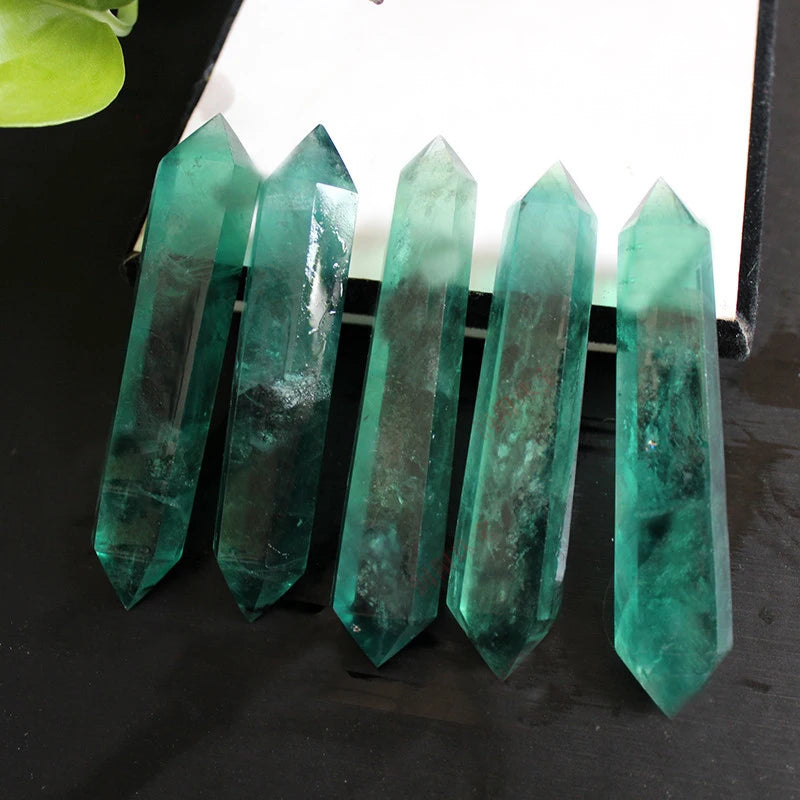 Natural Green Fluorite Crystal Hexagonal Column Double Terminated Points Crystals Gemstone Wand