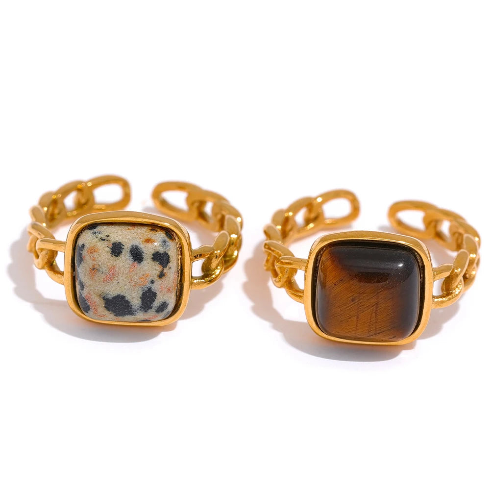 JINYOU 1874 Women Natural Stone Tiger Stainless Steel Open Ring 2025 Trends Metal Finger Waterproof Jewelry
