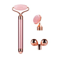 100% Natural Rose Quartz Authentic 3D Roller 3-in-1 Electric Massager Beauty Bar Jade Facial Massage Tool