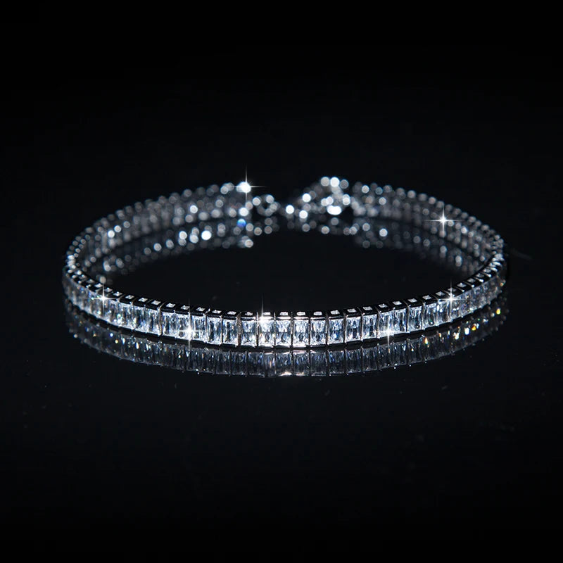 Wholesale Unisex 5A Zircon Emerald Cut Tennis Chain Bracelet Popular 925 Silver With 18K Gold Diamond Main Stone Hiphop Style