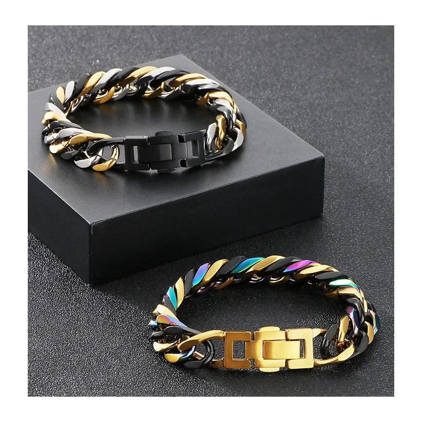 High Quality Trendy Colorful Stainless Steel Jewelry Bracelets Fashion Cuban Links Chain Bracelets Mens Bangles