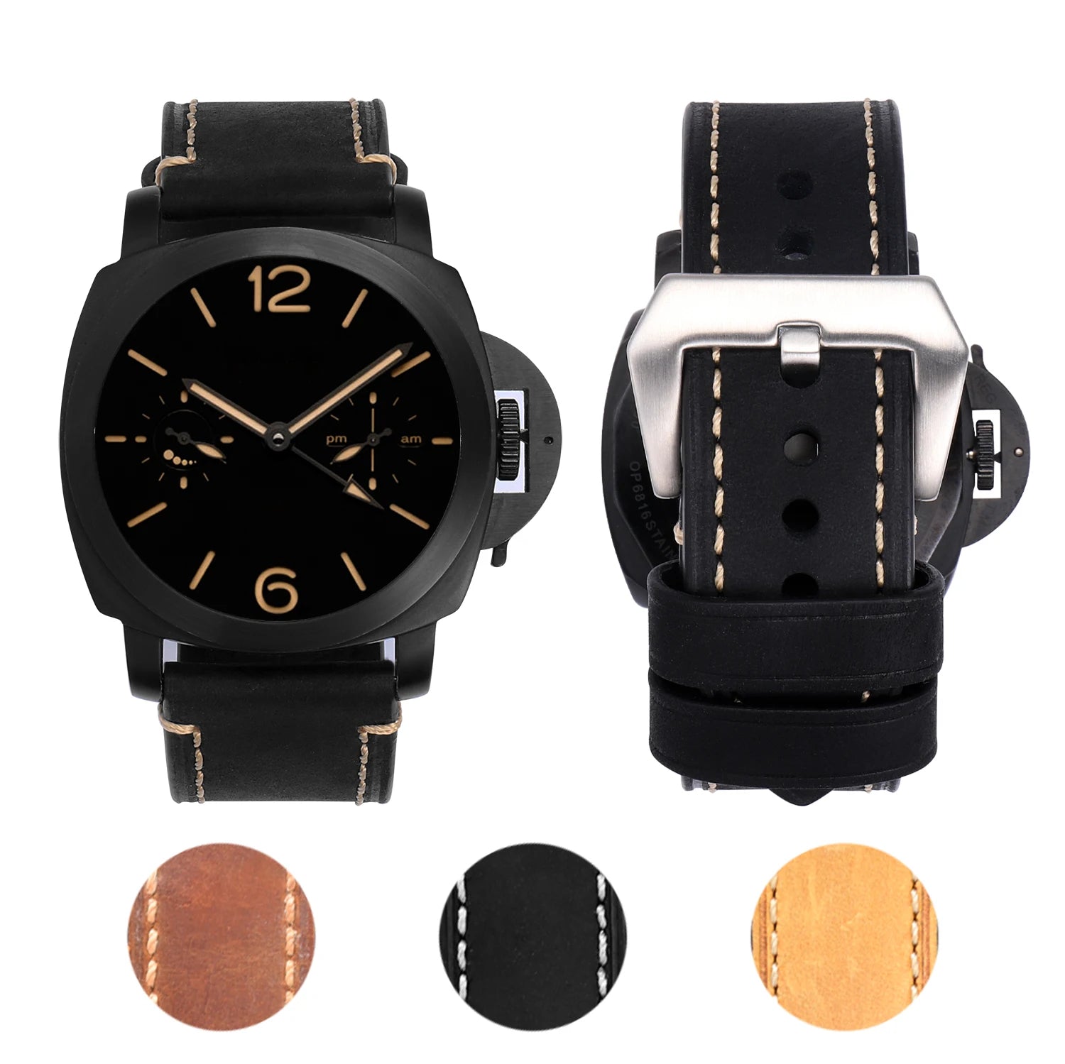 Crazy Horse Genuine Leather Watch Bands Rough Style Cow Leather Watch Straps for Panera 18 20 22 24 26mm