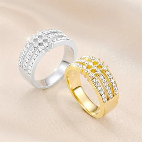 Trendy Stainless Steel Layers Ring Gold Plated Zirconia Wedding Ring Stainless Steel Inlaid Zircon Lover Ring