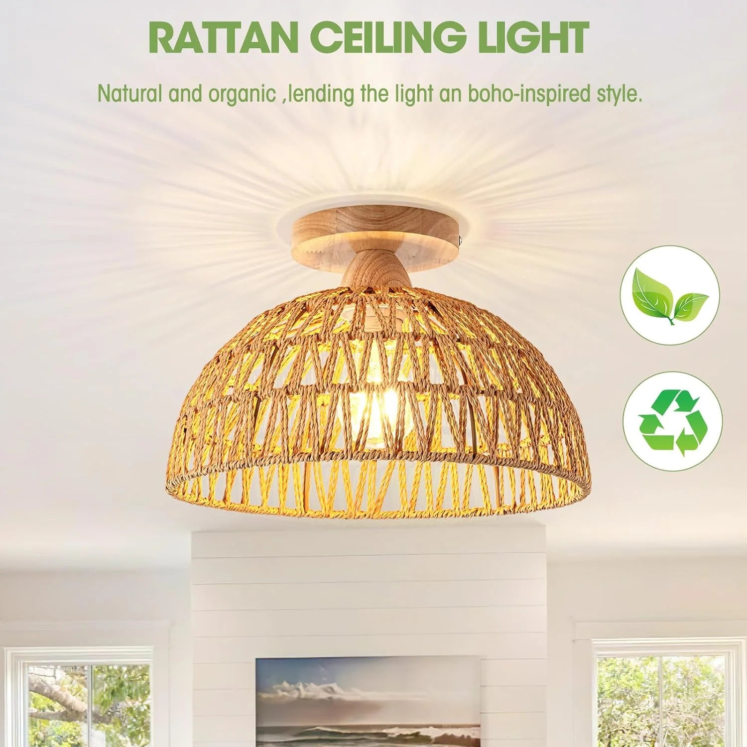 Wabi-Sabi Style Handcrafted Woven Paper Rope Ceiling Lamp Southeast Asian Tea Room Homestay Living Bedroom Dining Retro Decor